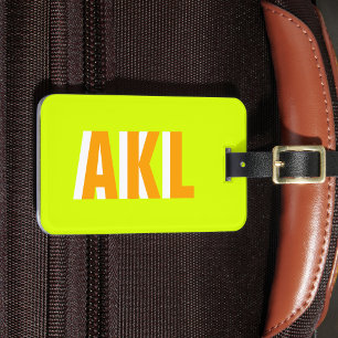 Personalised Shadow Monogram Bright Green Orange Luggage Tag