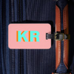 Personalised Shadow Monogram Peach Blue Luggage Tag<br><div class="desc">Personalised Shadow Monogram Peach Blue Luggage Tag</div>