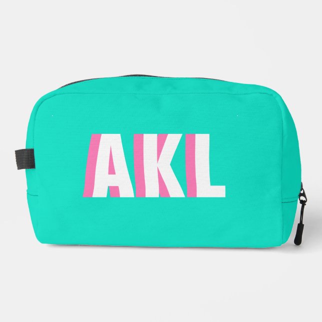 Personalised Shadow Monogram Pink Aqua Green Dopp Kit (Front)