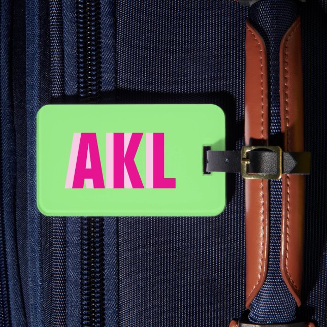 Personalised Shadow Monogram Pink Green Custom Luggage Tag (Front Insitu 4)