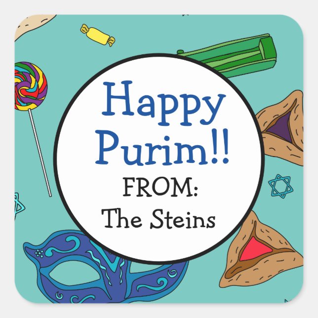 Personalised Shaloch Manot Teal Square Sticker (Front)