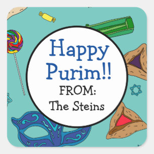 Personalised Shaloch Manot Teal Square Sticker