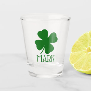 Personalised Shamrock Clover Leaf Simple Green Shot Glass