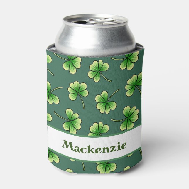 Personalised Shamrock Dark Green St Patrick's Day Can Cooler (Can Front)