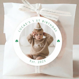 Personalised Shamrock First Birthday Photo Sticker