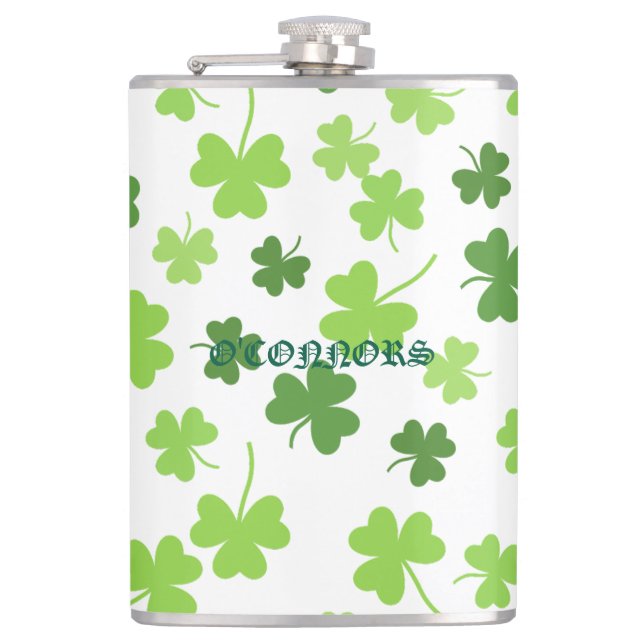 Personalised Shamrock Pattern Hip Flask (Front)