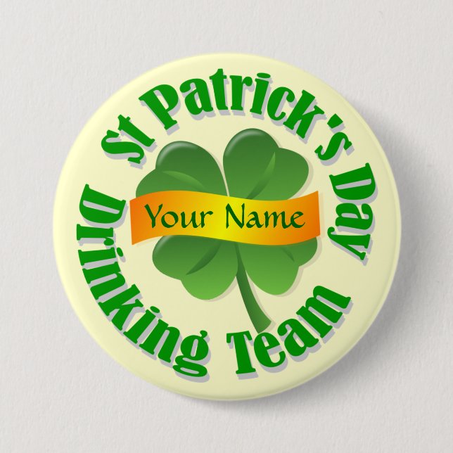 Personalised shamrock St Patrick's 7.5 Cm Round Badge (Front)