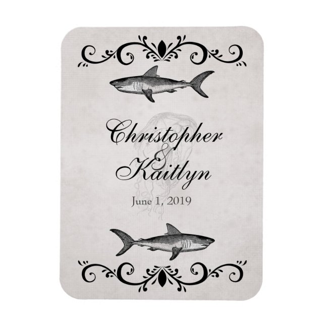 Personalised Shark and Jellyfish Wedding Magnet (Vertical)