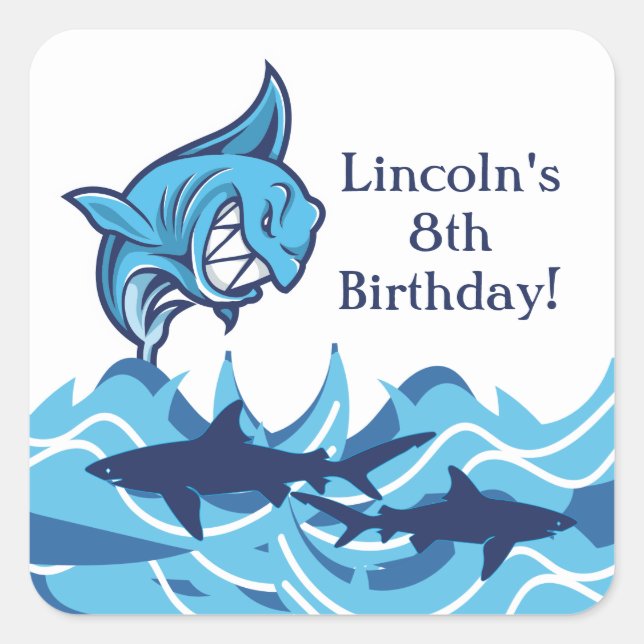 Personalised Shark Birthday Party Stickers (Front)