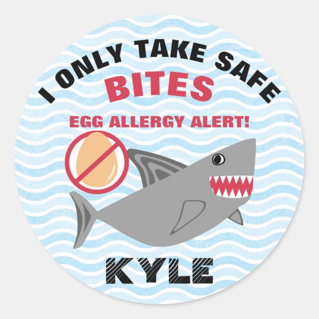 Personalised Shark Egg Allergy Alert Warning Classic Round Sticker (Front)