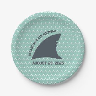 Personalised Shark Fin Plate Aqua & White Wave