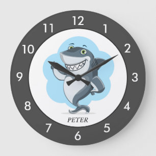 Personalised Shark Grey Large Clock