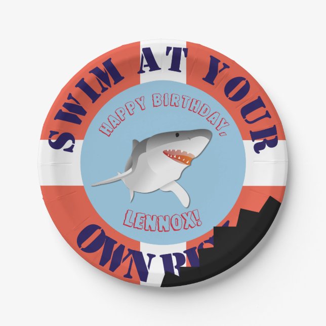 Personalised Shark Party Paper Plates (Front)