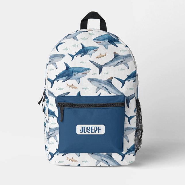 Personalised Shark Pattern Backpack for Boys (Front)