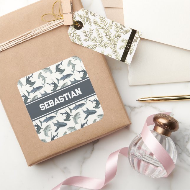 Personalised Shark Sticker | Watercolor Sharks (Gifting)