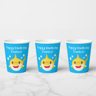 Personalised Sharks Blue Ocean Birthday Paper Cups