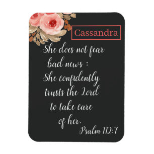 Personalised She Does Not Fear Bad News Scripture Magnet