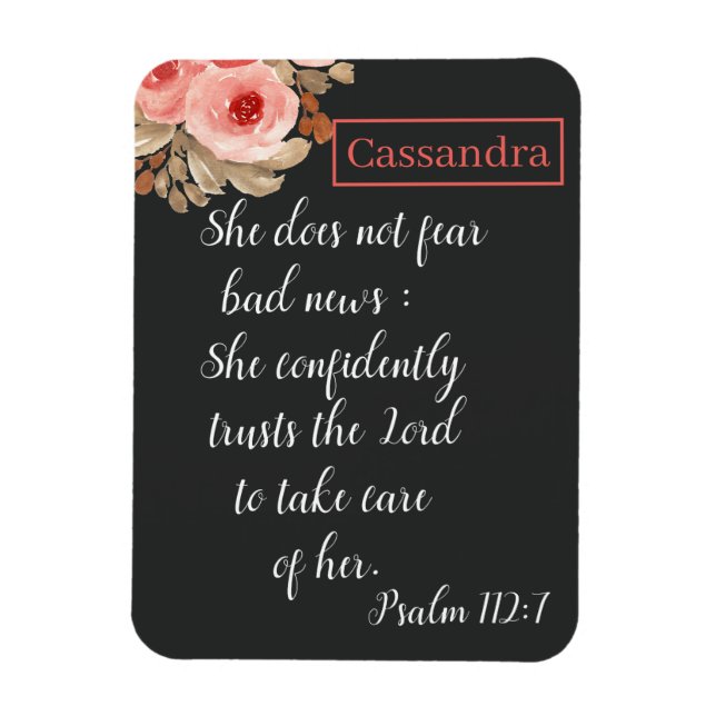 Personalised She Does Not Fear Bad News Scripture Magnet (Vertical)