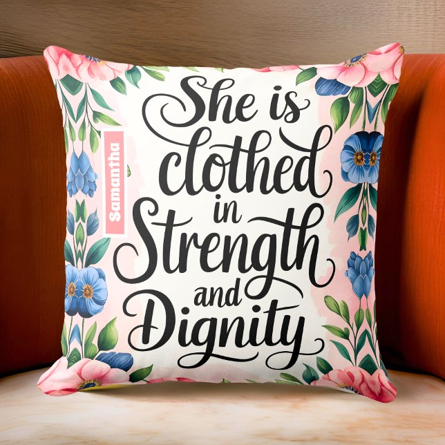 Personalised She Is Clothed in Strength Christian  Cushion (Creator Uploaded)