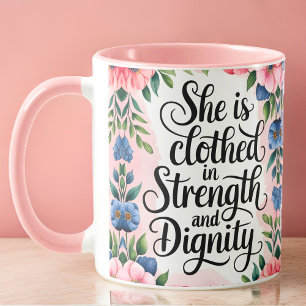 Personalised She Is Clothed in Strength Christian Mug
