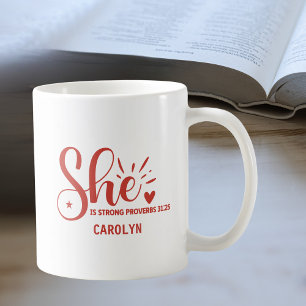 Personalised She is Strong Red Heart Proverb Woman Coffee Mug