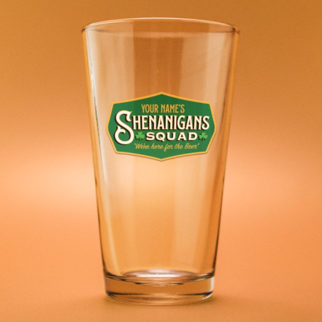 Personalised Shenanigan's Pint Glass (Shenanigans Squad pint glass is ready for your St Patrick's Day beer!)