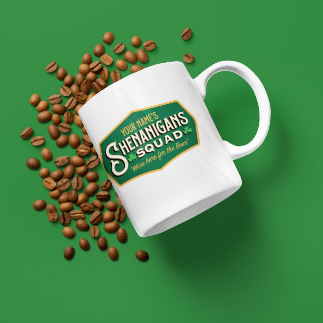 Personalised Shenanigans Squad Mug (Sip in style this St. Paddy's with our Shenanigans Squad mug – personalized for mischief-makers!)