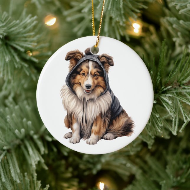 Personalised Shetland Sheepdog Dog Ceramic Ornament (Tree)