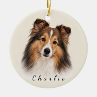 Personalised Shetland Sheepdog with Custom Name Ceramic Ornament