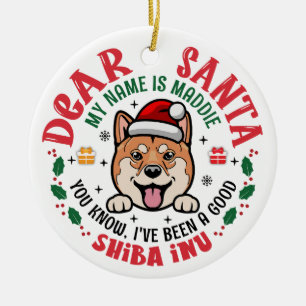 Personalised Shiba Inu Dog Christmas Tree Round Ceramic Ornament