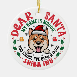 Personalised Shiba Inu Dog Christmas Tree Round Ceramic Ornament