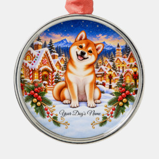 Personalised Shiba Inu Ornament, Custom Dog Name Metal Ornament
