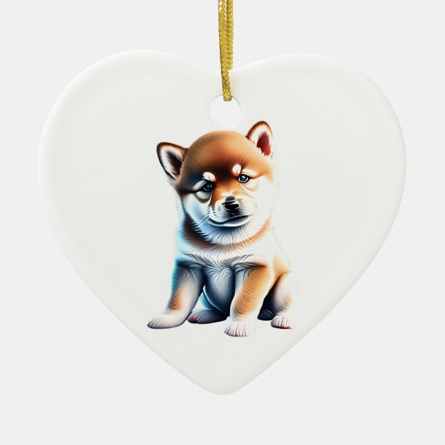 Personalised Shiba Inu Puppy Ceramic Ornament (Front)