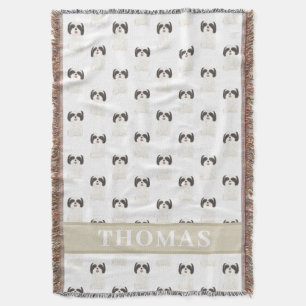 Personalised Shih Tzu (Black & White) Pink & White Throw Blanket