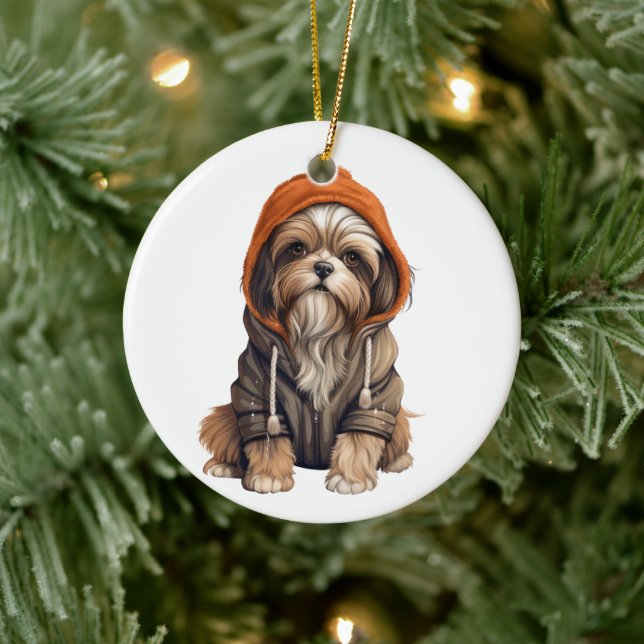 Personalised Shih Tzu Dog Art Ceramic Ornament (Tree)