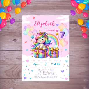 Personalised Shimmer Unicorn Birthday Invitation 