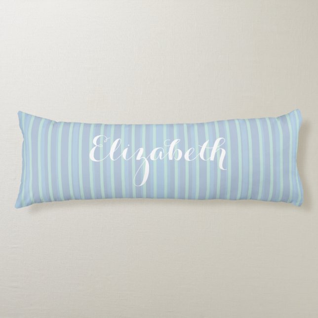 Personalised Shimmering Blue Striped Pattern Body Cushion (Front)