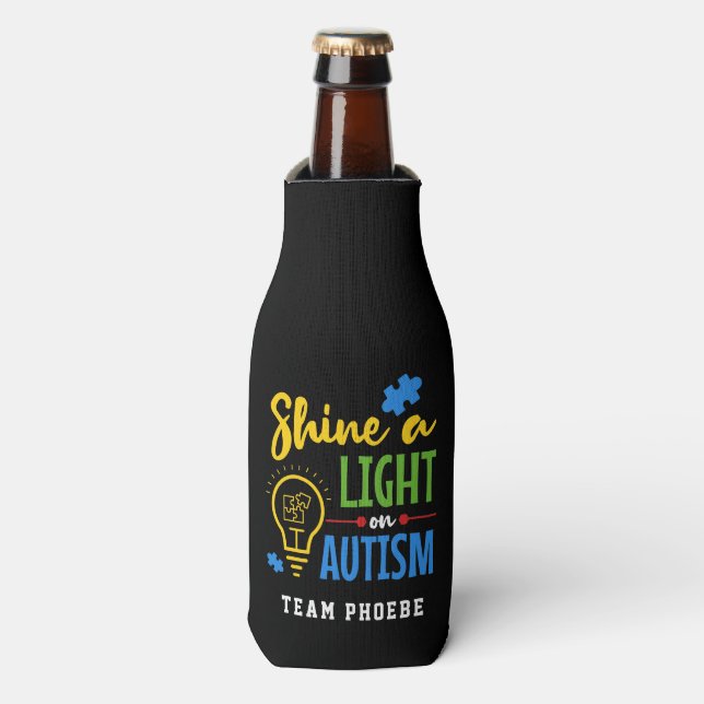 Personalised Shine A Light on Autism Matching Team Bottle Cooler (Bottle Front)