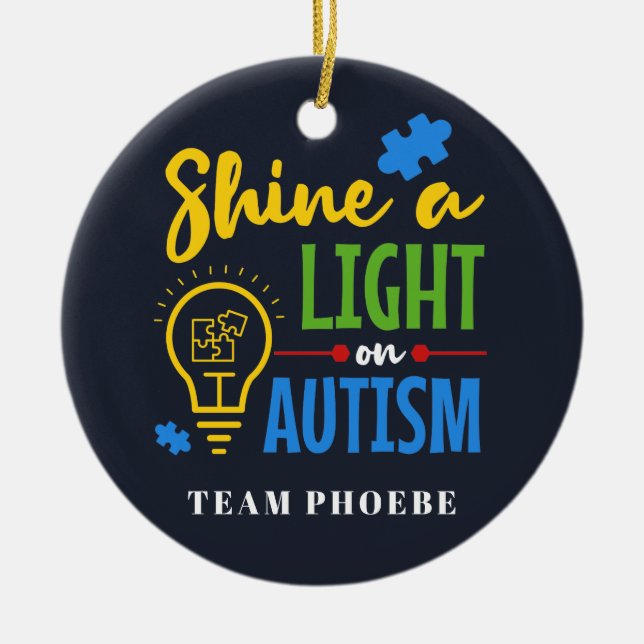 Personalised Shine A Light on Autism Matching Team Ceramic Ornament (Front)
