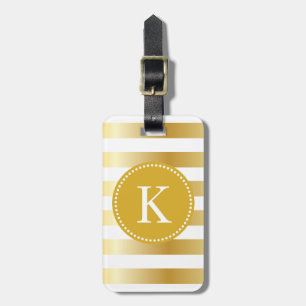 Personalised Shiny Gold Stripes Pattern Luggage Tag
