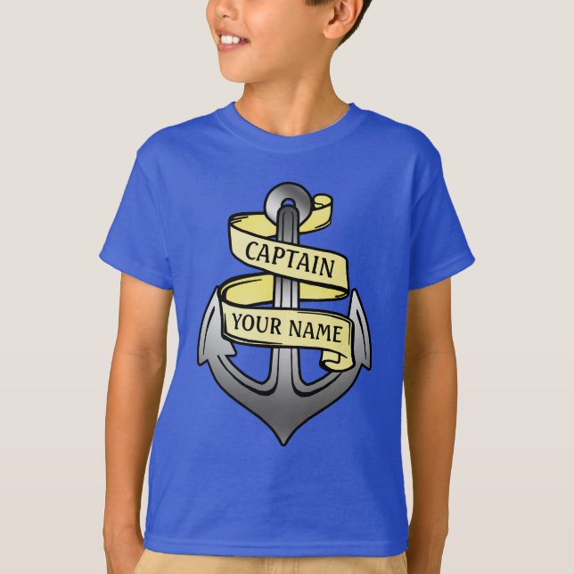 Personalised Ship Captain Your Name Anchor T-Shirt (Front)