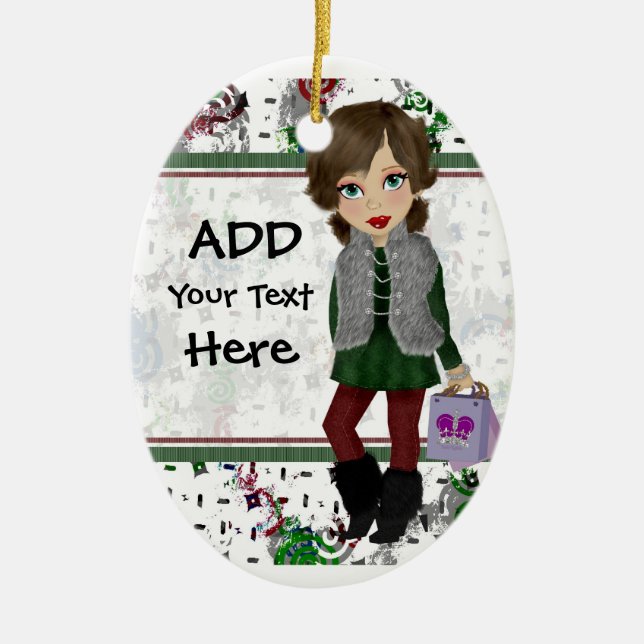 Personalised Shopping Diva Ceramic Ornament (Front)