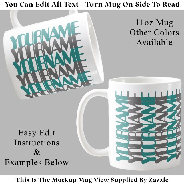 Personalised Short Custom Name Teal Hidden Message Coffee Mug (Creator Uploaded)