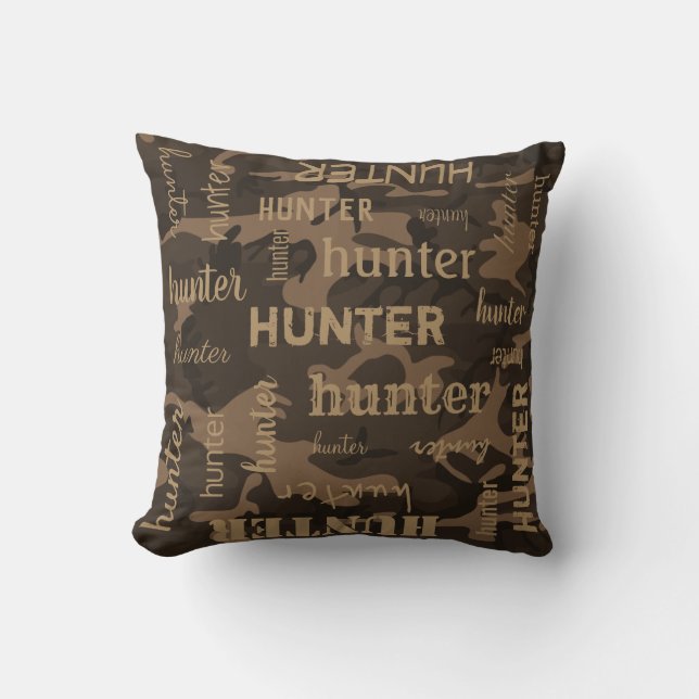 Personalised Shorter Name Brown Camo Cushion (Front)