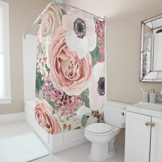 Personalised Shower Curtain Geometric Garden Rose (In Situ)