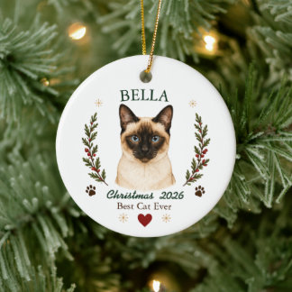 Personalised Siamese Cat Christmas Ceramic Ornament