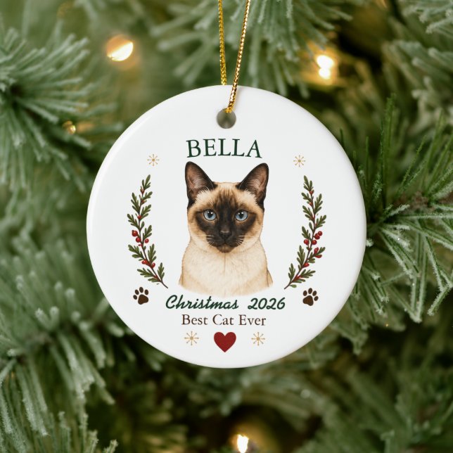 Personalised Siamese Cat Christmas Ceramic Ornament (Tree)