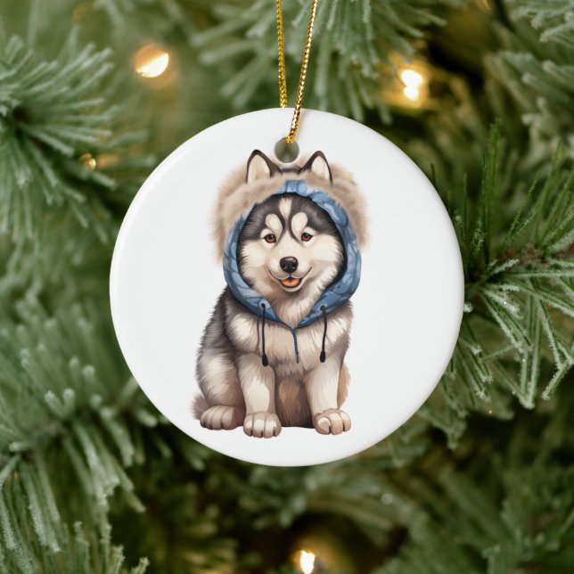 Personalised Siberian Husky Dog Art Ceramic Ornament (Tree)