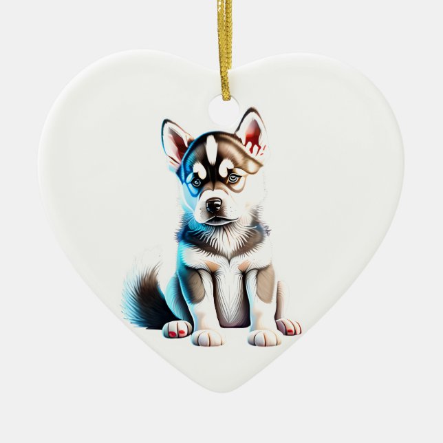 Personalised Siberian Husky Puppy Ceramic Ornament (Front)