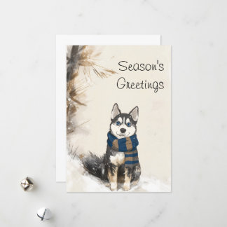 Personalised Siberian Husky Wearing a Scarf Holiday Card
